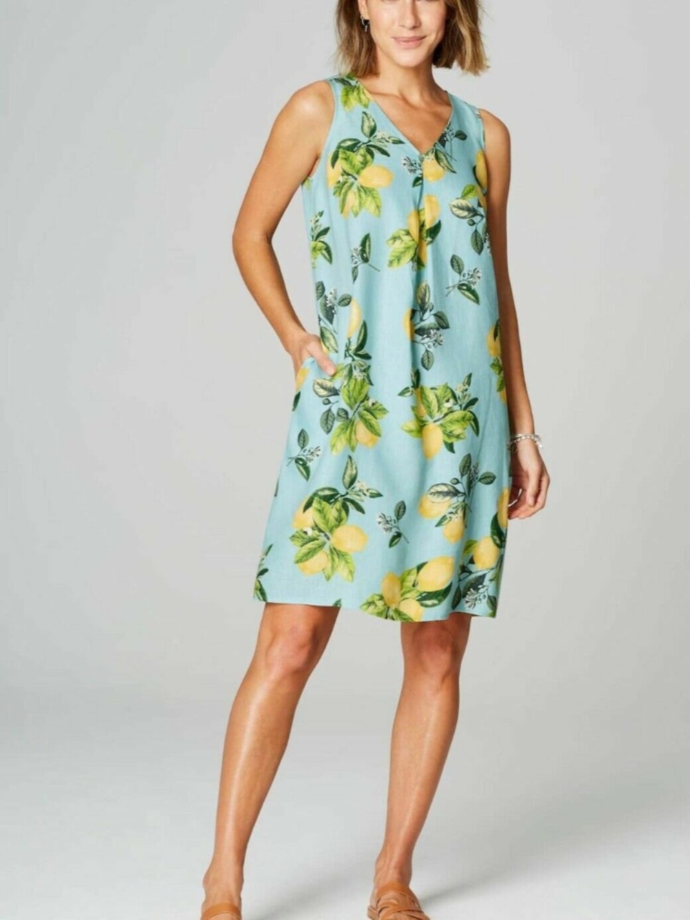 J. Jill Lemon Print Sleeveless Light Blue Dress - Picture 2 of 8